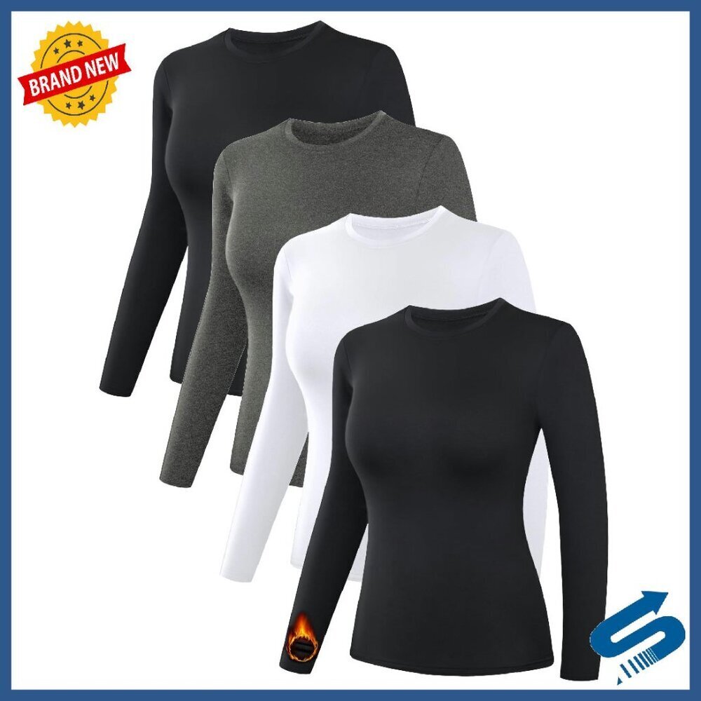 Women's Fleece Lined Thermal Base Layer Long Sleeve Tops 4 Pack